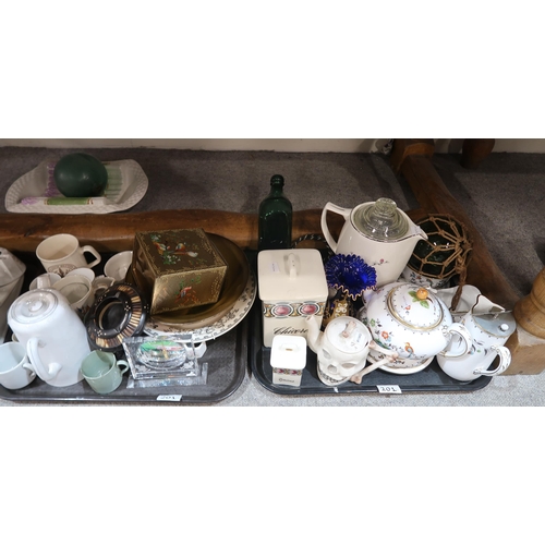 201 - Chromed Thermos jugs, a tea set, commemorative ceramics, glass floats and assorted other ceramics an... 