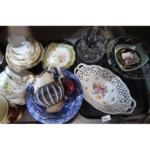 216 - A Royal Crown Derby acorn handled dish, a Spode blue and white bowl and other decorative ceramics an... 