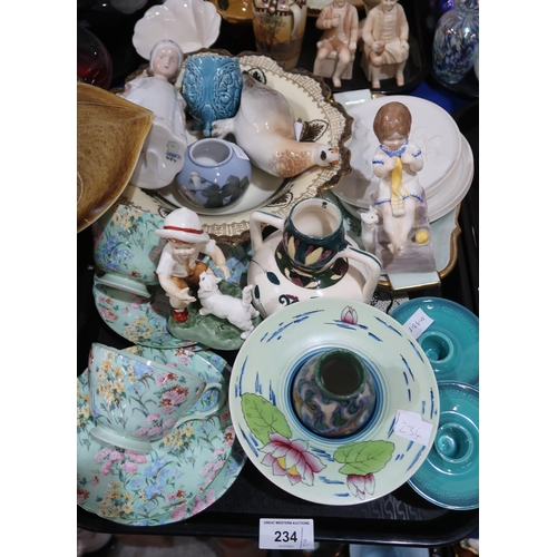 234 - A collection of decorative ceramics including a two Shelley Melody chintz trios, Gouda vase, Burleig... 