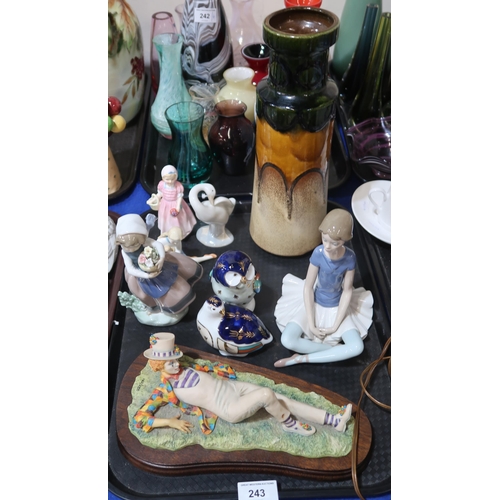 243 - A Border Fine Arts figure Relaxing Clown, assorted Lladro and Doulton figures