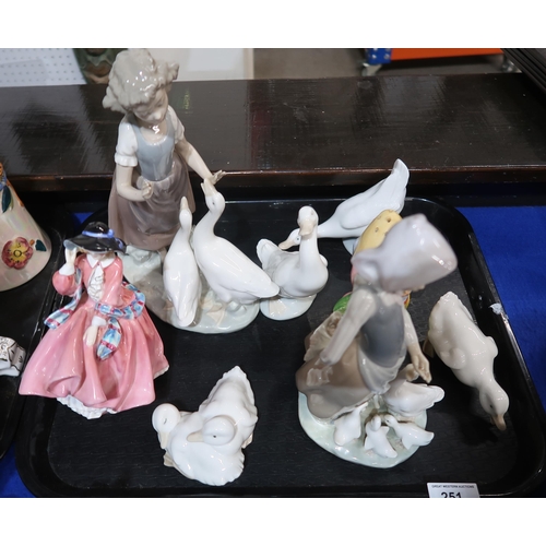 251 - A Royal Winton toadstool and pixie sugar caster, a Doulton lady and assorted Lladro and Nao figures