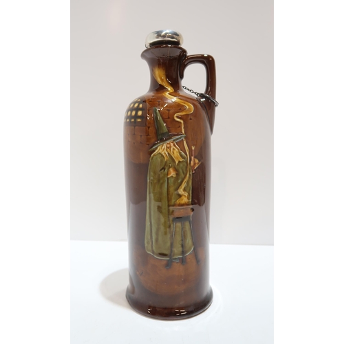 266 - A Charles Noke for Royal Doulton Kingsware flagon decorated with a wizard, with silver mounted cork ... 