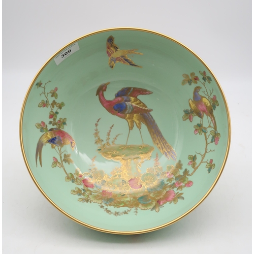 309 - A Spode porcelain bowl, the turquoise green ground decorated with oriental pheasants