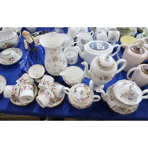 341 - A Royal Doulton figure, a Brambly Hedge teapot and a Wedgwood Downlands coffee set etc