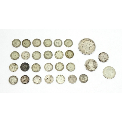 441 - A small collection of GB coinage with some Victorian examples.