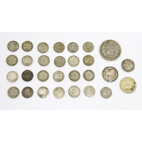 441 - A small collection of GB coinage with some Victorian examples.