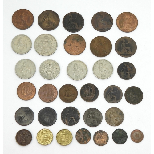 441 - A small collection of GB coinage with some Victorian examples.