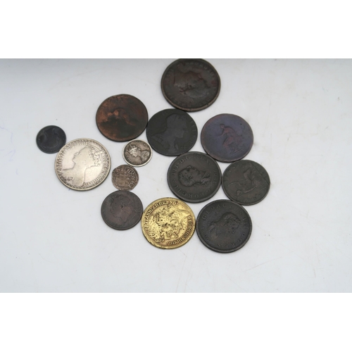 444A - A short cross half penny and various George III and Victorian coins together with a quantity of G.B.... 