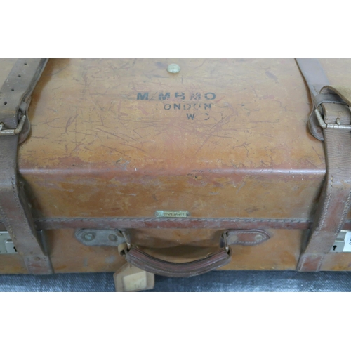 126 - A lot comprising 19th century leather dome topped travel trunk containing assorted linens, 62cm high... 