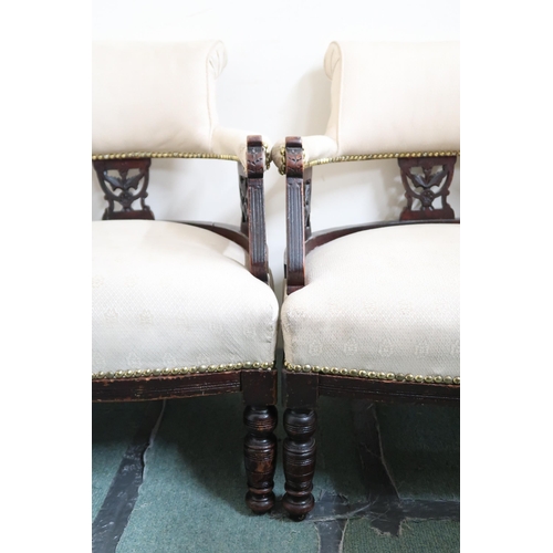 131 - A pair of late Victorian upholstered tub chairs, 70cm high x 61cm wide x 67cm deep