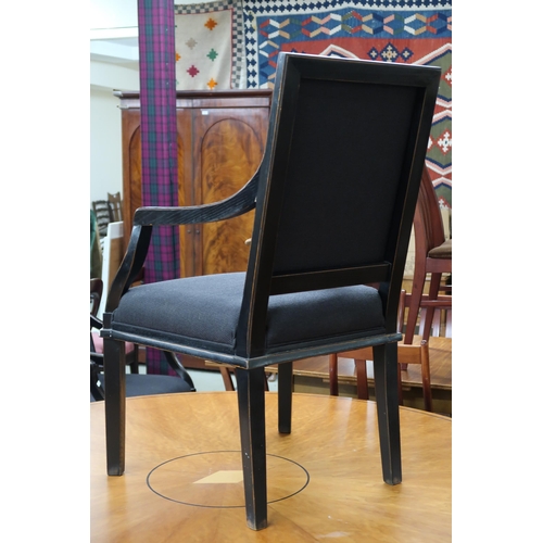 80 - A set of six contemporary ebonised Laura Ashley carver dining chairs with black wool upholstered bac... 