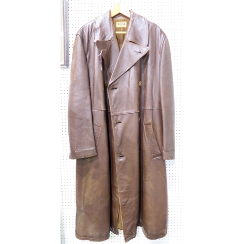 524 - A leather motorist's double-breasted overcoat by Adastra, large size