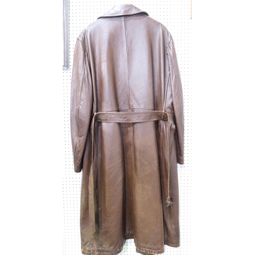 524 - A leather motorist's double-breasted overcoat by Adastra, large size