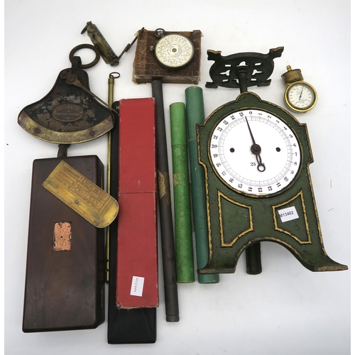 604 - Assorted measuring instruments, to include a boxwood rope gauge by John Rabone & Sons, Birmingha... 