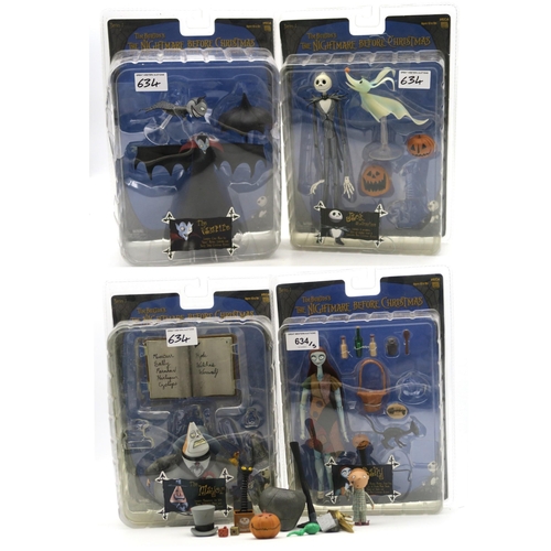 634 - Tim Burton's The Nightmare Before Christmas: four Neca/Reel Toys Series 1 blister-packaged action fi... 