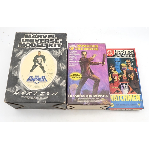 636 - A collection of vintage boxed model kits, comprising a DC Heroes Watchmen Metal Figure Set by Grenad... 