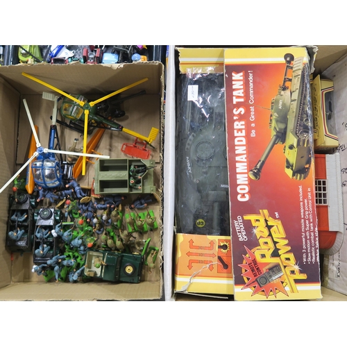 655 - Mixed toys and models, comprising military and police helicopters by Britains with an assortment of ... 