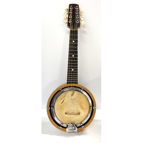 449 - A banjo mandolin with hard case and spare strings