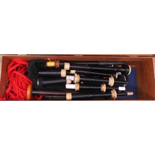 452 - BAGPIPES a set of Victorian McDougall of Aberfeldy Scottish mouthblown small pipes bone mounted with... 