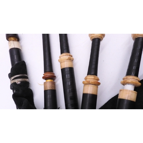 452 - BAGPIPES a set of Victorian McDougall of Aberfeldy Scottish mouthblown small pipes bone mounted with... 