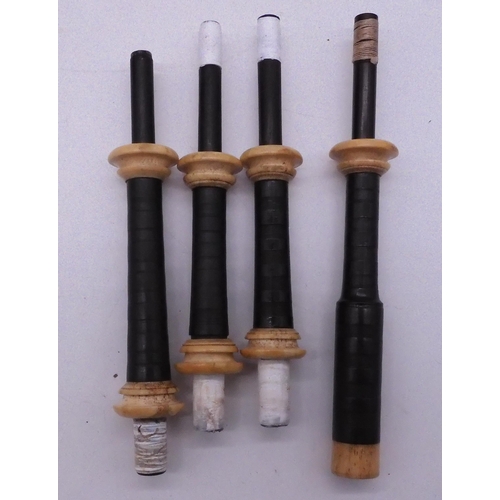 452 - BAGPIPES a set of Victorian McDougall of Aberfeldy Scottish mouthblown small pipes bone mounted with... 