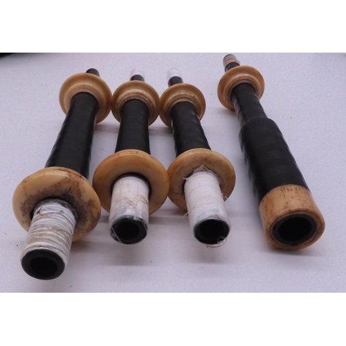 452 - BAGPIPES a set of Victorian McDougall of Aberfeldy Scottish mouthblown small pipes bone mounted with... 