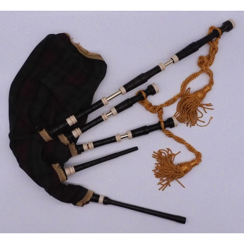 453 - BAGPIPES a set of Scottish mouthblown small pipes ivorine mounted