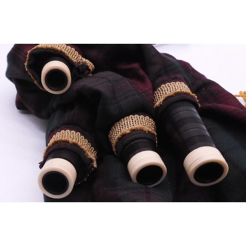 453 - BAGPIPES a set of Scottish mouthblown small pipes ivorine mounted