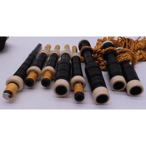 453 - BAGPIPES a set of Scottish mouthblown small pipes ivorine mounted