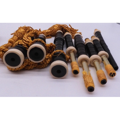 453 - BAGPIPES a set of Scottish mouthblown small pipes ivorine mounted