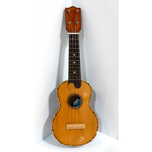 462 - SKYLARK BRAND vintage two piece back soprano ukulele with case