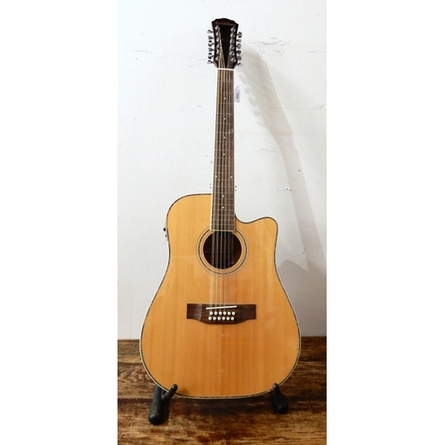 468 - FRESHMAN FA1DCE12 12 string electro acoustic guitar with guitar stand