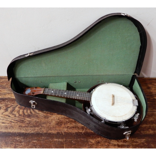 470 - John Grey & Sons London 4 string banjo 17 frets with case