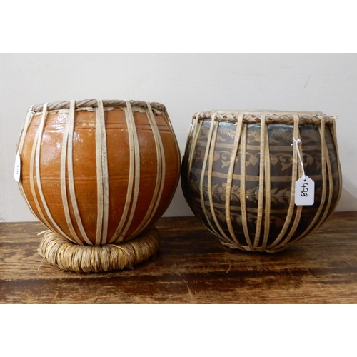 478 - Two South Asian tabla hand drums one coppered 8 1/2