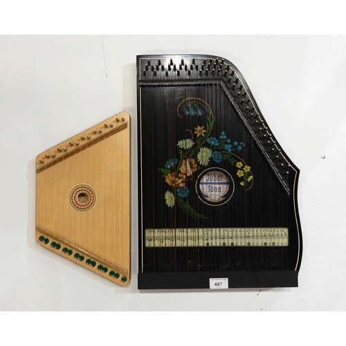 487 - An East German zither and a Polish flat lap harp