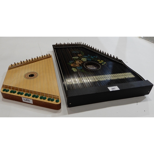 487 - An East German zither and a Polish flat lap harp