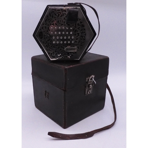 502A - C. WHEATSTONE & CO CONCERTINA circa 1920, pierced nickel plate ends, single valve, 48 button, 5 ... 