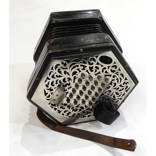 502A - C. WHEATSTONE & CO CONCERTINA circa 1920, pierced nickel plate ends, single valve, 48 button, 5 ... 