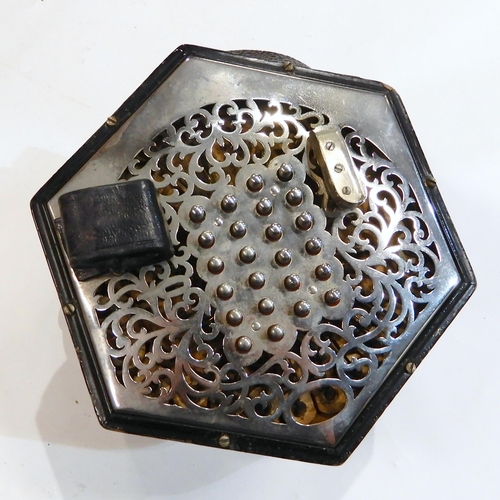 502A - C. WHEATSTONE & CO CONCERTINA circa 1920, pierced nickel plate ends, single valve, 48 button, 5 ... 