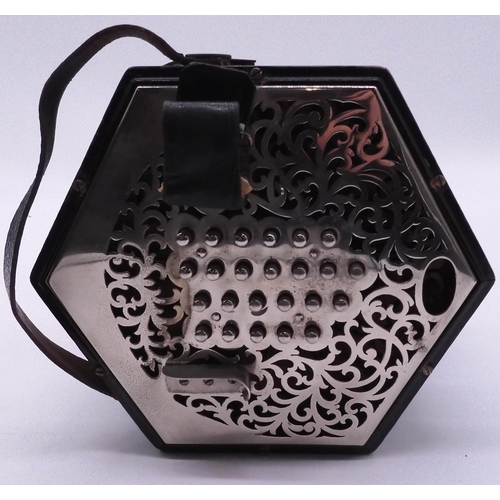 502A - C. WHEATSTONE & CO CONCERTINA circa 1920, pierced nickel plate ends, single valve, 48 button, 5 ... 