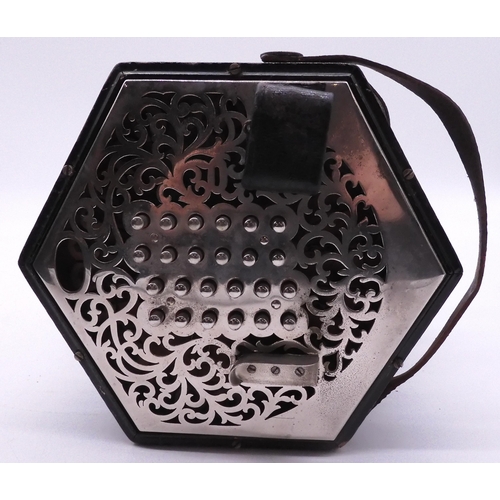 502A - C. WHEATSTONE & CO CONCERTINA circa 1920, pierced nickel plate ends, single valve, 48 button, 5 ... 