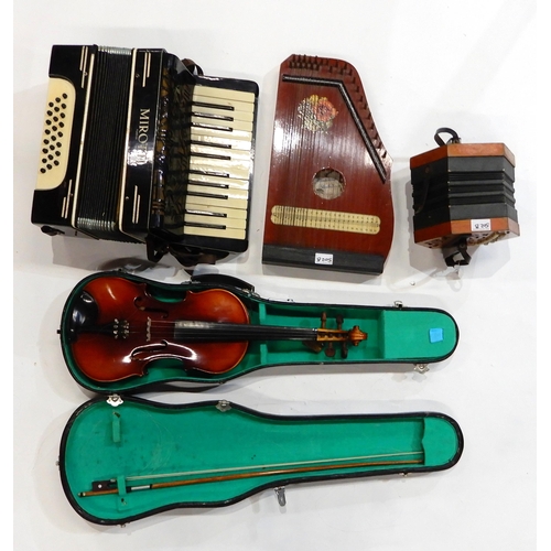 502B - A lot comprising an Anglo-German concertina 11 bellows 26 button and a Mirotti 24 bass 25 key piano ... 