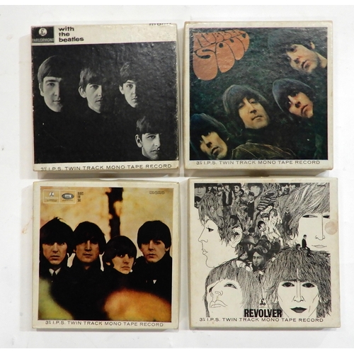 505D - THE BEATLES a lot of 4  Parlophone 3 3/4 Twin Track Mono Tape Record reels in original boxes fe... 