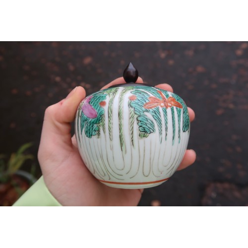 325 - A Chinese turquoise-ground bowl, decorated with roundels of featuring ducks, Jiaqing mark, together ... 