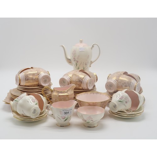 331 - A Plant Tuscan gold wriggle work on pink ground teaset, 12 settings, together with a Foley bone chin... 