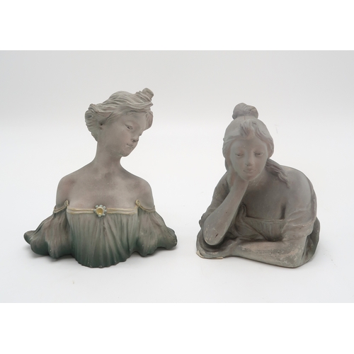 2168 - ALEXANDRE MATHURIN PECHE (1872-1957) FOR CERAMIQUE CHARENTON DEPOSEA bust of a woman, resting her he... 