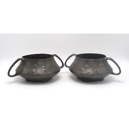 2169 - A PAIR OF ART NOUVEAU OSIRIS PEWTER TWIN HANDLED BOWLSwith decoration of berries in relief,  no 820,... 