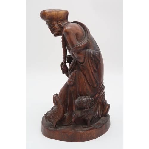 2354 - A CHINESE BAMBOO CARVED FIGURE OF SHOULAOSeated on a reclining deer and with attendant, 31cm high, a... 