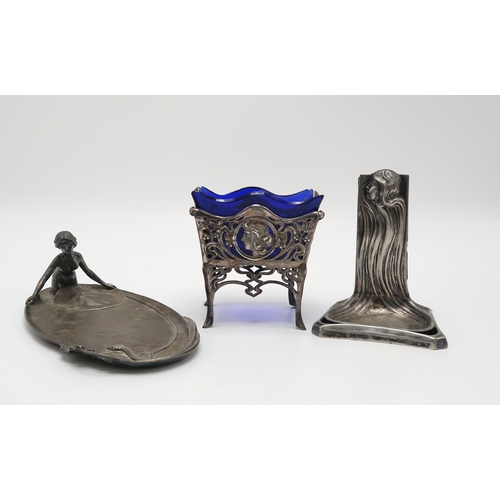 2173 - A WMF ART NOUVEAU PEWTER TRAYmodelled as a maiden in a pool with a snake, impressed marks and no 249... 