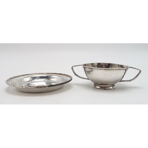 2458 - JOHN FINLAYSON LANG;A Scottish Arts and Crafts style silver twin-handled bowl, Edinburgh 1945, of si... 